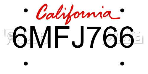 6MFJ766 California License Plate