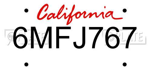 6MFJ767 California License Plate