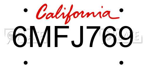 6MFJ769 California License Plate