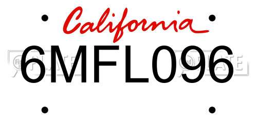 6MFL096 California License Plate