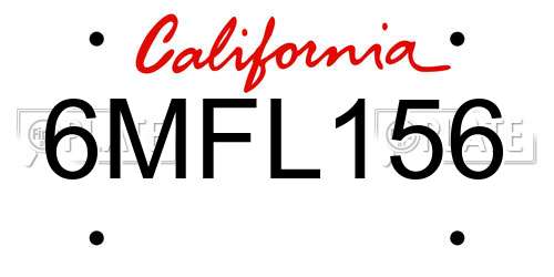 6MFL156 California License Plate