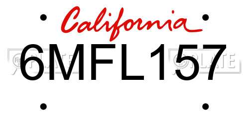 6MFL157 California License Plate