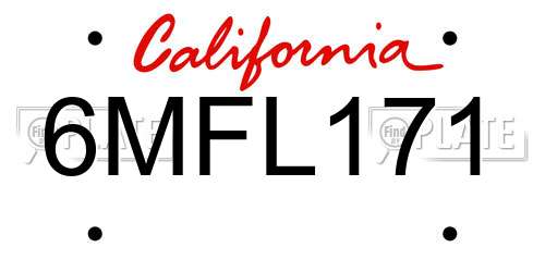 6MFL171 California License Plate