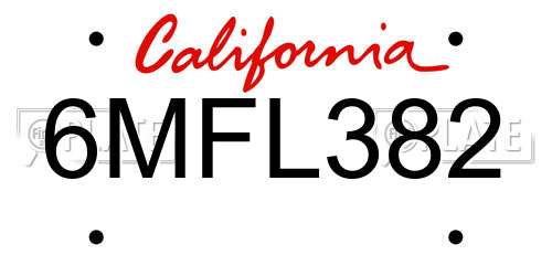 6MFL382 California License Plate
