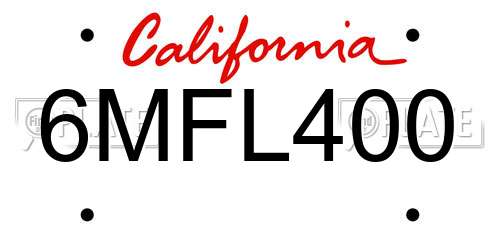 6MFL400 California License Plate