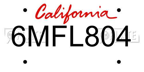 6MFL804 California License Plate