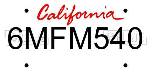 6MFM540 California License Plate