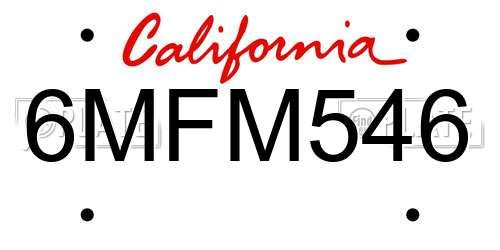 6MFM546 California License Plate