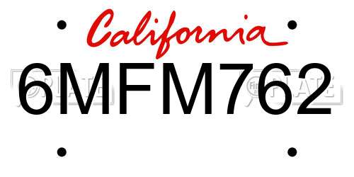 6MFM762 California License Plate