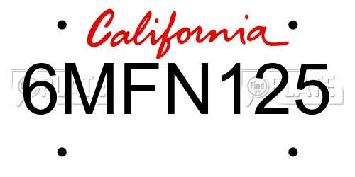 6MFN125 California License Plate