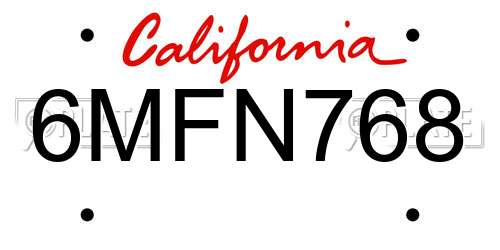 6MFN768 California License Plate