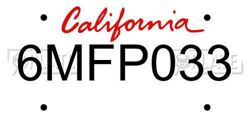 6MFP033 California License Plate
