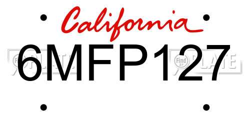 6MFP127 California License Plate