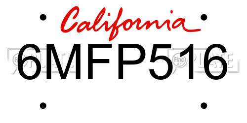 6MFP516 California License Plate