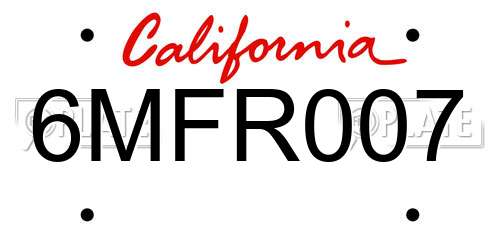6MFR007 California License Plate