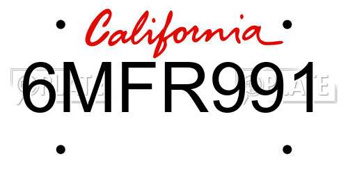 6MFR991 California License Plate