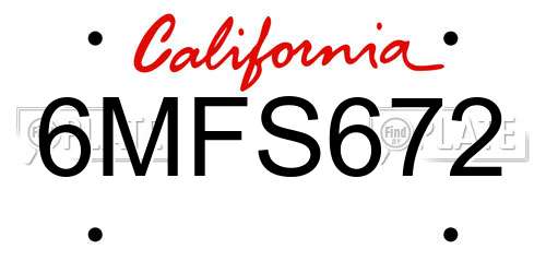 6MFS672 California License Plate