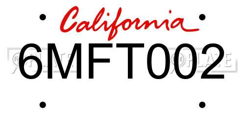 6MFT002 California License Plate
