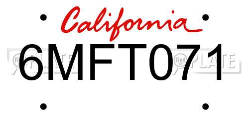 6MFT071 California License Plate