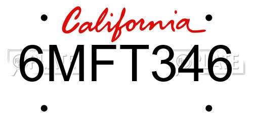 6MFT346 California License Plate