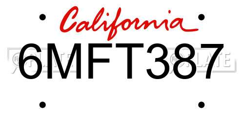 6MFT387 California License Plate