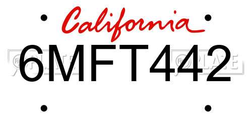 6MFT442 California License Plate