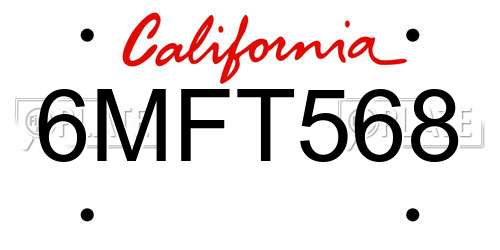 6MFT568 California License Plate
