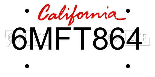 6MFT864 California License Plate
