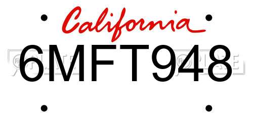 6MFT948 California License Plate