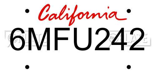 6MFU242 California License Plate