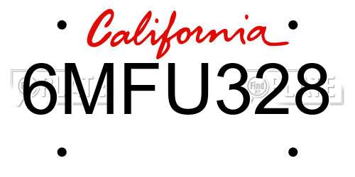 6MFU328 California License Plate