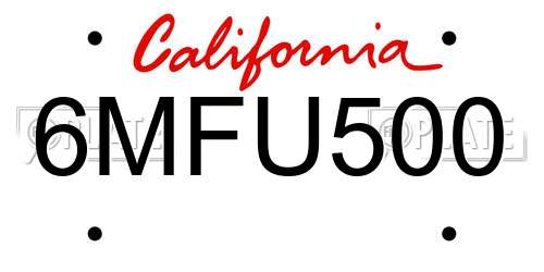 6MFU500 California License Plate