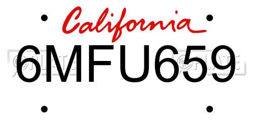 6MFU659 California License Plate