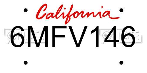 6MFV146 California License Plate