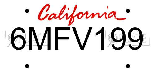 6MFV199 California License Plate