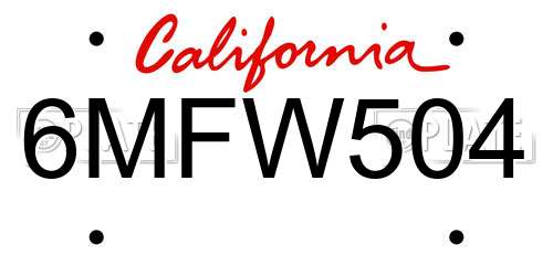 6MFW504 California License Plate