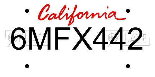 6MFX442 California License Plate