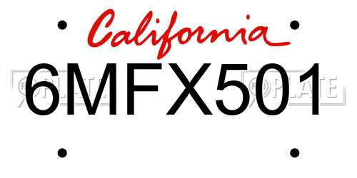 6MFX501 California License Plate