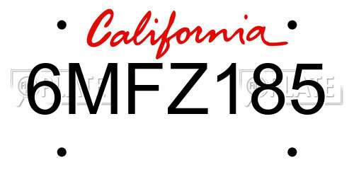 6MFZ185 California License Plate