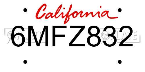 6MFZ832 California License Plate