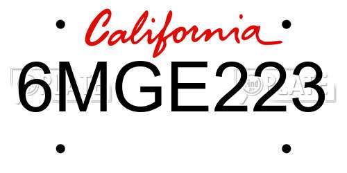 6MGE223 California License Plate