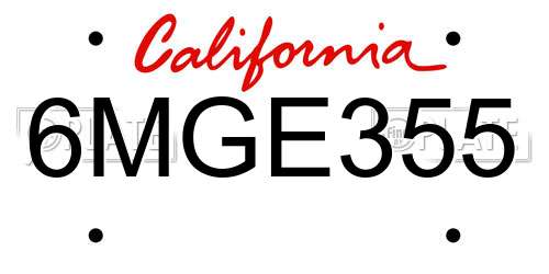 6MGE355 California License Plate