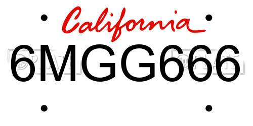 6MGG666 California License Plate