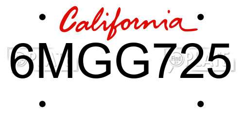 6MGG725 California License Plate