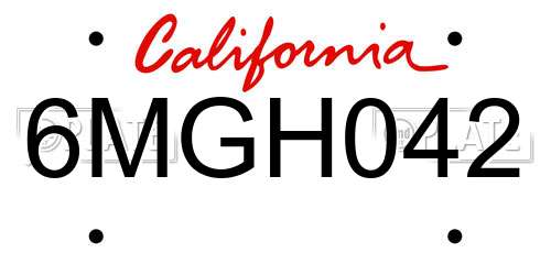 6MGH042 California License Plate