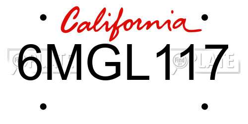 6MGL117 California License Plate
