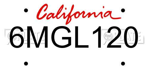 6MGL120 California License Plate