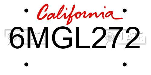 6MGL272 California License Plate