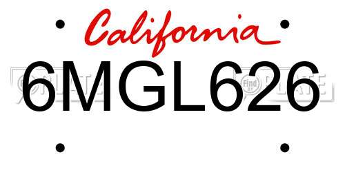 6MGL626 California License Plate