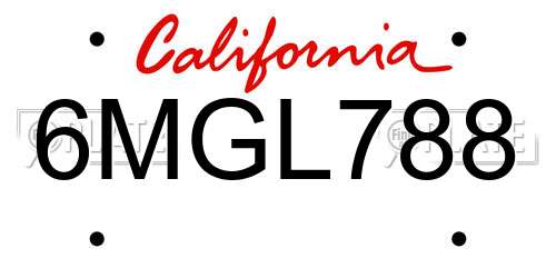 6MGL788 California License Plate